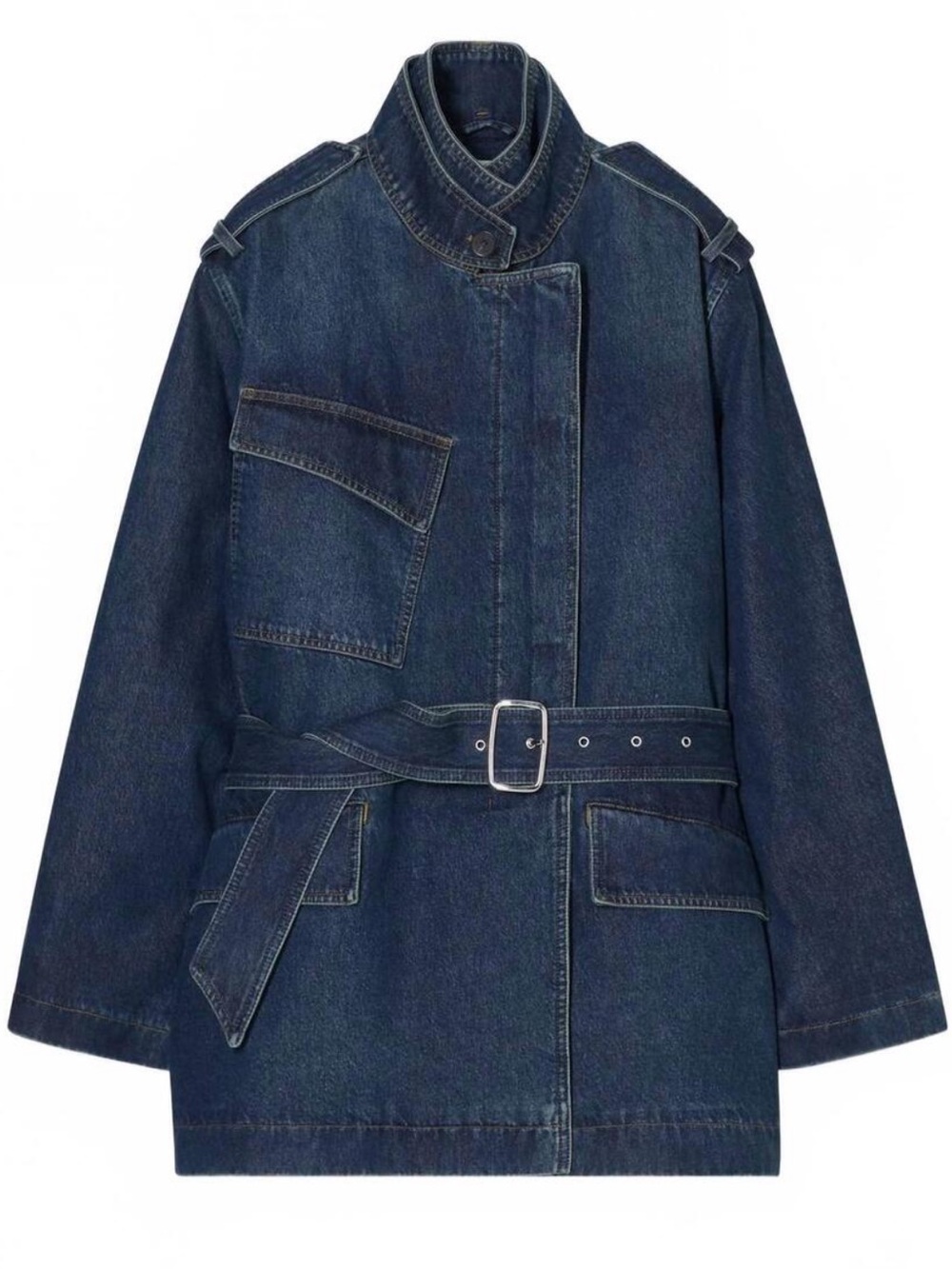 CLOSED Free People Short Denim Trench Coat Dark Blue NWT Size S Organic Cotton